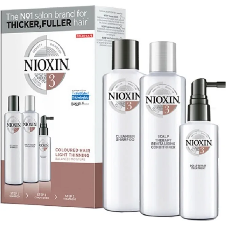 Nioxin System 3 Trial Kit, Shampoo 150ml, Conditioner 150ml, Treatment 50ml für coloriertes und dünner werdendes Haar