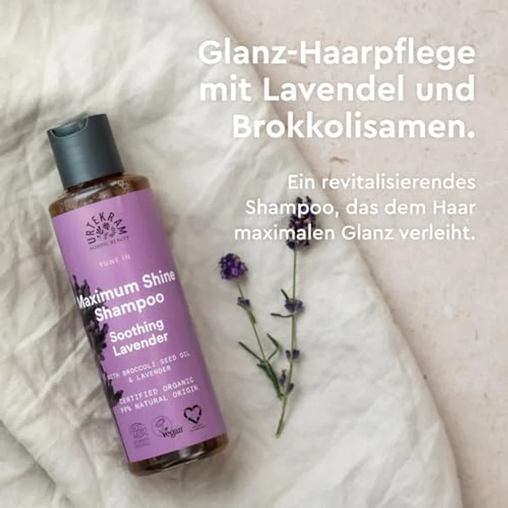 Urtekram Soothing Lavender Maximum Shine Shampoo, 250 ml, mit Lavendelöl und Brokkolisamenöl für glanzvolles Haar – Bild 2