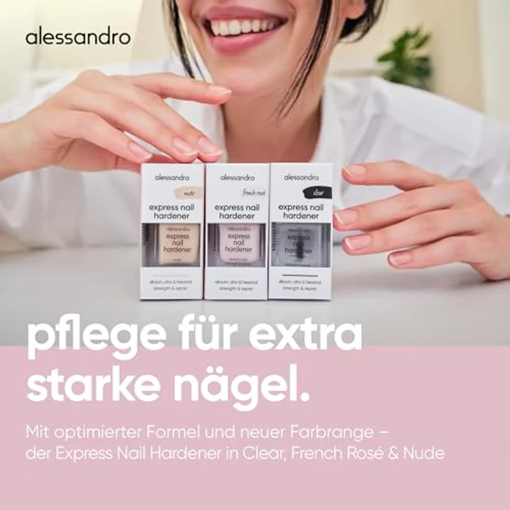 Alessandro Express Nail Hardener, Nagelhärter für Damen, 10 ml, stabilisierende Formel mit Eisen und Calcium, transparente Variante – Bild 7
