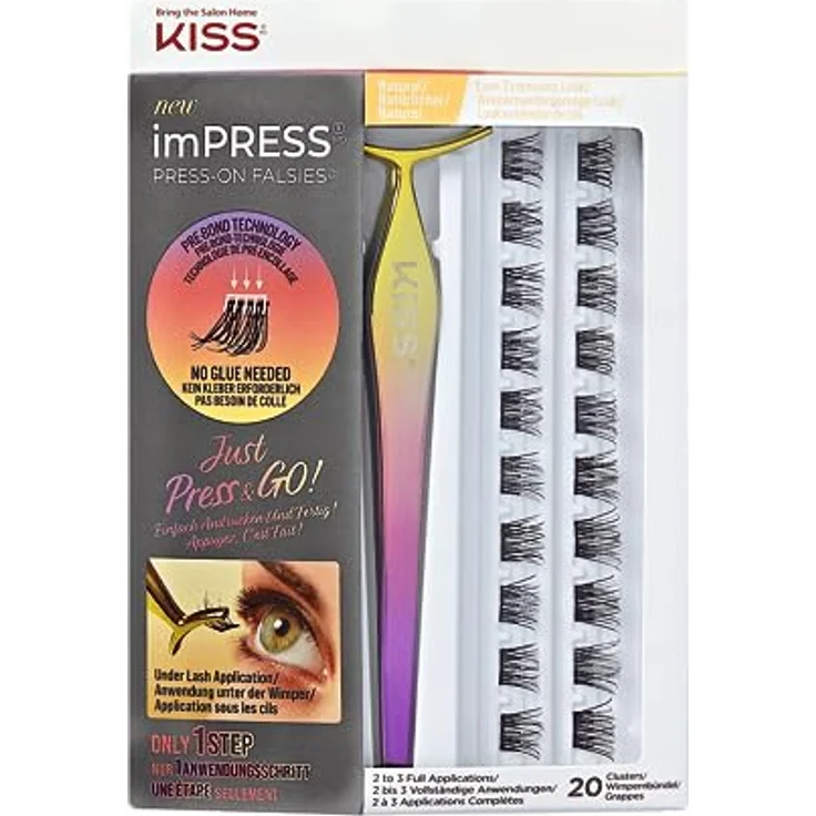 KISS imPRESS FALSIES Press-on Lash KIT 01 Natural, Wimpern-Cluster mit Pre-Bonded-Technologie für natürlichen Look, 20 Stück – Bild 1