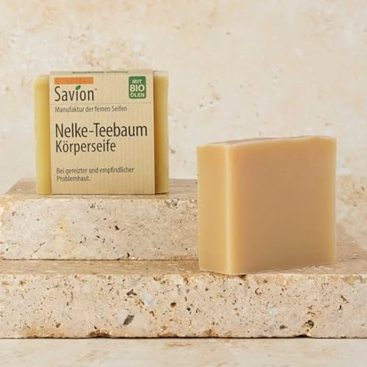 Savion Nelke-Teebaum Handseife 80g, Körperseife mit Teebaumöl, antibiotischen Eigenschaften und rückfettend – Bild 2