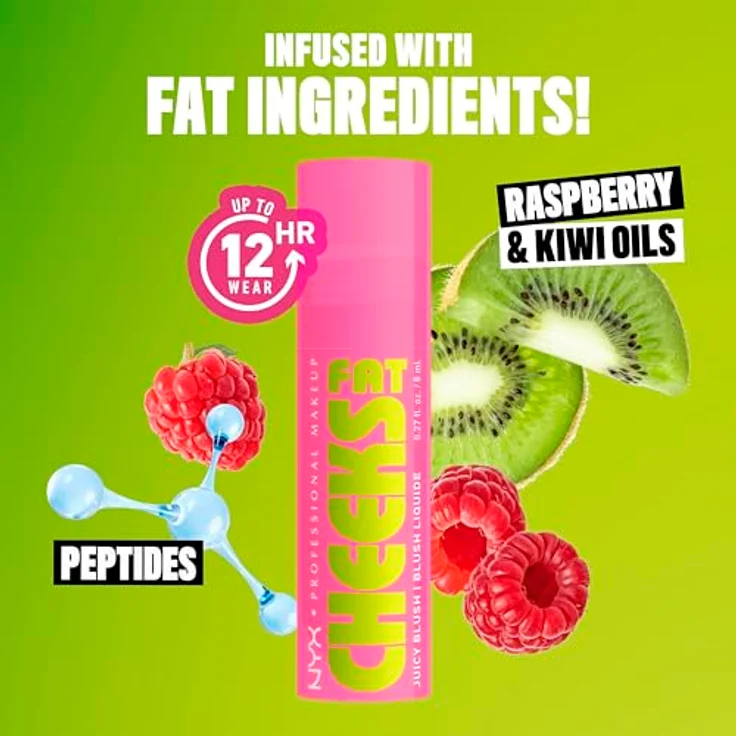 NYX Professional Makeup Fat Cheeks Juicy Blush, Flüssiges Rouge mit 12H Halt und 24H Feuchtigkeit, Himbeer- & Kiwiöl, Farbe: Dragon Fruit Drip, 8 g – Bild 5
