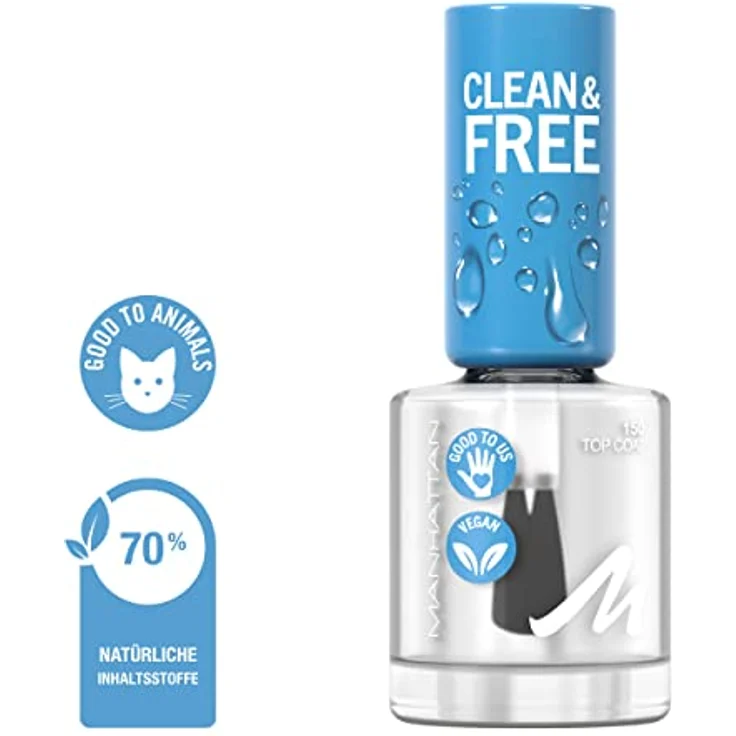 Manhattan Clean und Free Nail Polish, Fb. 150 Oxygen Wave, atmungsaktiver Nagellack, vegan, 8 ml – Bild 3