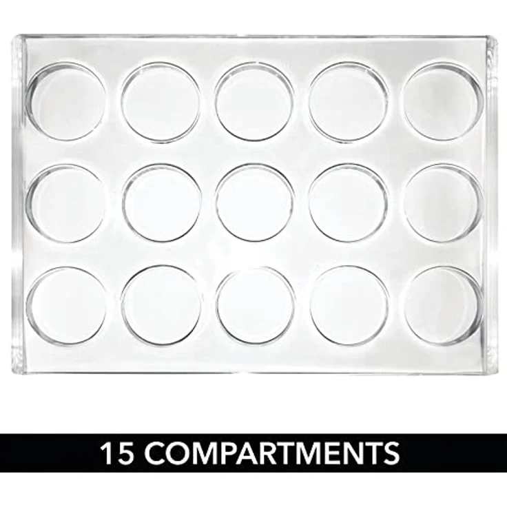mDesign praktischer Kosmetik Organizer – dekorative Kosmetik Aufbewahrungsbox für Wimperntusche und Lippenstift – Ablage mit 15 Fächern zur Schminkaufbewahrung – durchsichtig und rotgold – Bild 5