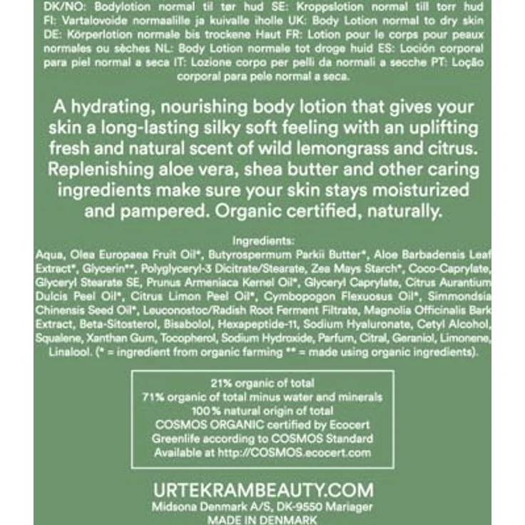 Urtekram Wild Lemongrass - Body Lotion Bodylotion 245 ml – Bild 3