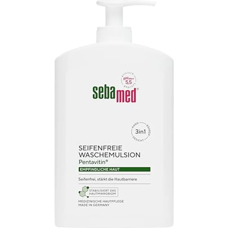 Sebamed Seifenfreie Waschemulsion 400 ml, mild reinigende Emulsion mit hygienischem Spender für empfindliche Haut, stärkt die Hautbarriere, pH 5,5, dermatologisch getestet – Bild 1