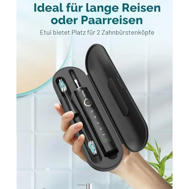 YTEATH PRO Elektrische Schallzahnbürste, 50.000 Vibrationen/min, 8 Köpfe, 5 Modi, IPX7 wasserdicht, Reiseetui, Tiefschwarz – Bild 5