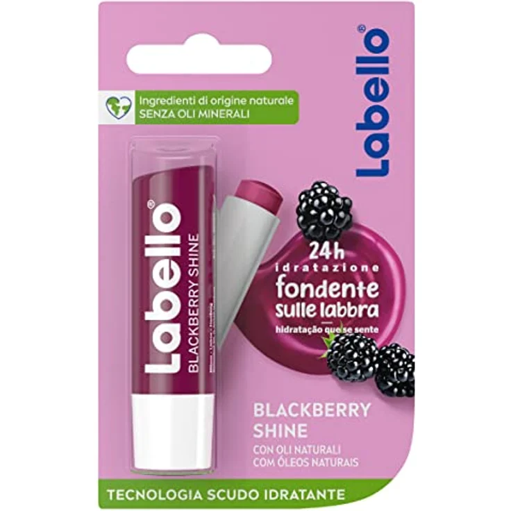 Labello Blackberry Shine Lippenbalsam 4,8 g, feuchtigkeitsspendender Lippenbalsam mit Brombeeraroma und natürlichen Inhaltsstoffen, schimmernde Farbpigmente – Bild 1