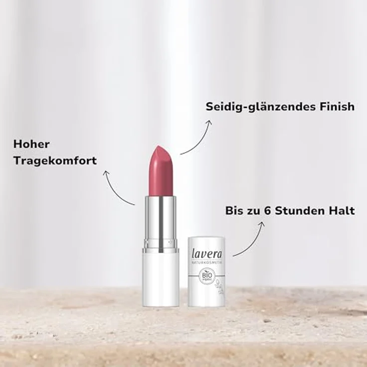 lavera Cream Glow Lipstick - Wild Rose 09, Intensive Farbe, seidig-glänzendes Finish, bis zu 6 Stunden Halt, Naturkosmetik, 18 g – Bild 3