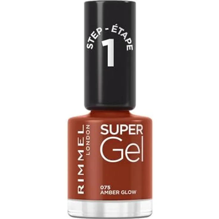 Rimmel London Super Gel Nagellack 075 Amber Glow, 12 ml - Gel-Maniküre in zwei Schritten, bis zu 14 Tage Farbe und Glanz