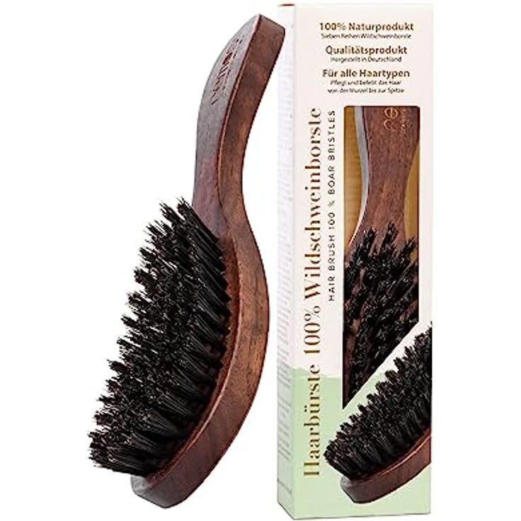 remos professional body care REMOS Haarbürste, 100% Wildschweinborste aus Nussbaumholz mit breitem Griff, für alle Haartypen geeignet – Bild 1