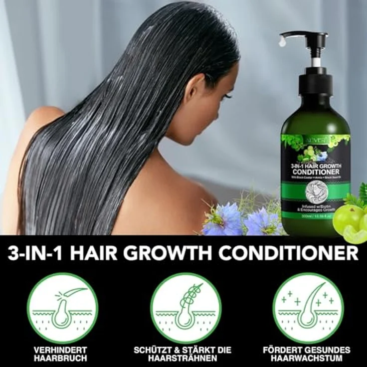 P-Beauty 3-in-1 Conditioner, Haarpflege mit Rizinus-, Amla- & Schwarzkümmelöl, 3 x 300ml, stärkt, pflegt und hydratisiert, unterstützt Haarwachstum – Bild 5