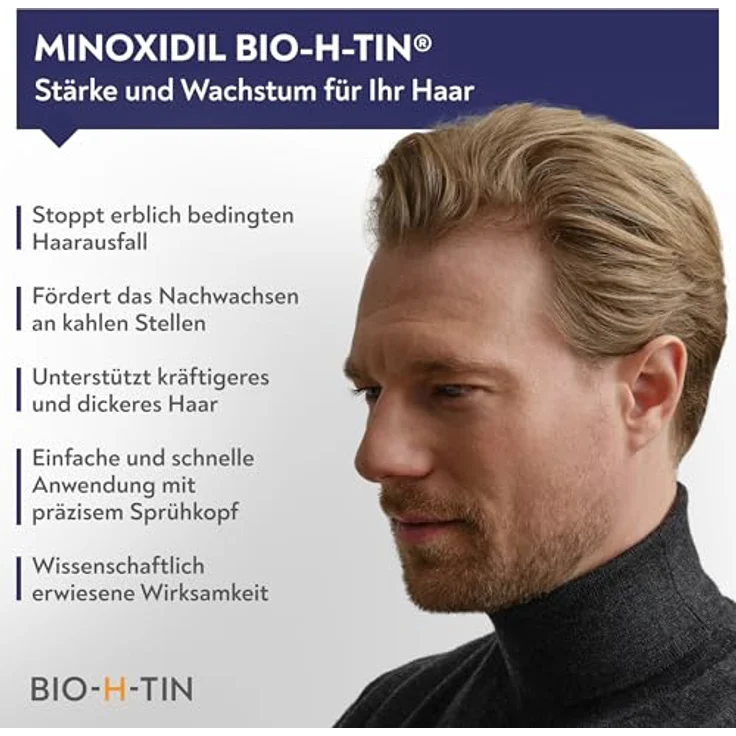 BIO-H-TIN MINOXIDIL Männer Spray: Stoppt erblich bedingten Haarausfall, 50 MG/ML, 3 X 60ml – Bild 2
