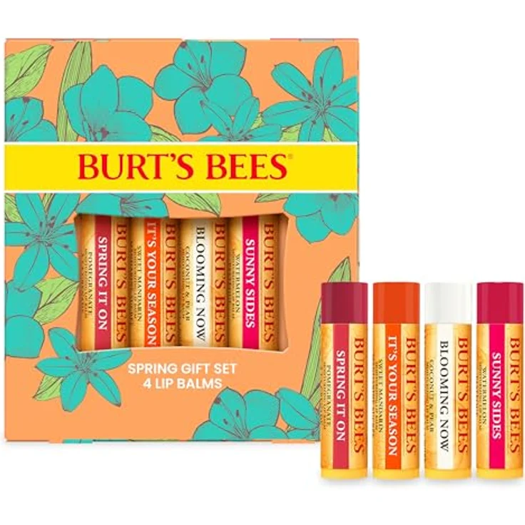 Burt's Bees Lippenbalsam-Geschenkset, 4 feuchtigkeitsspendende Lippenbalsame in Granatapfel, Kokosnuss und Birne, Süße Mandarine, 4 x 4,25 g, Limited Edition Geschenkbox – Bild 1