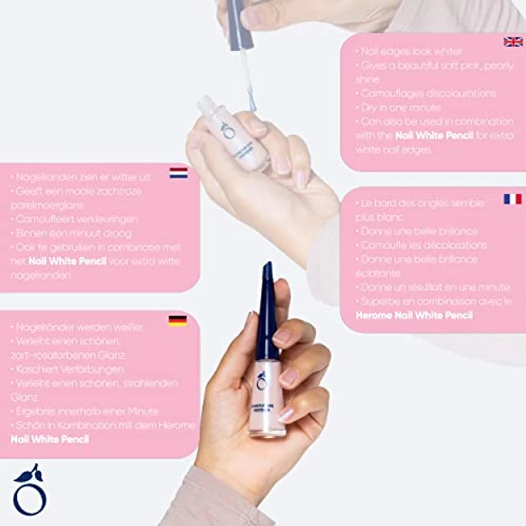 Herome Glamour Nagel Aufheller (Glamour Nail Whitener) - Whitening Nagellack - Einen Herrlichen, Zart-Rosa Perlmuttglanz und Weißere Nagelränder - 10ml. – Bild 5