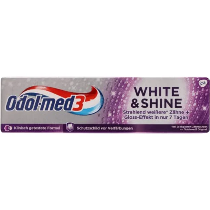 Odol-med 3 Zahncreme White + Shine 75 ml Tube, für ein strahlend weißes Lächeln – Bild 2