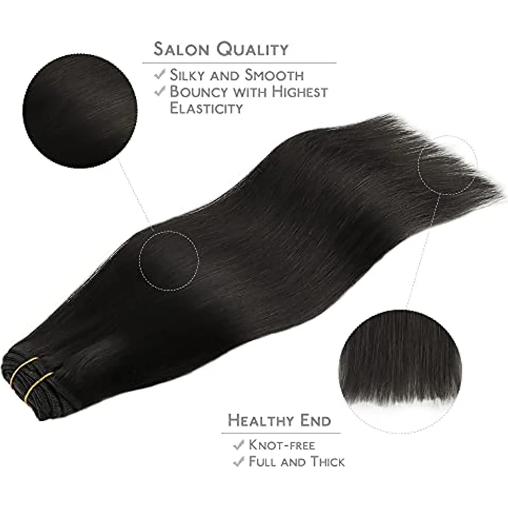WENNALIFE Clip in Extensions Echthaar, 60cm 120g 7pcs, Natürliches Schwarz, Remy Haarverlängerung mit leichten Clips – Bild 4