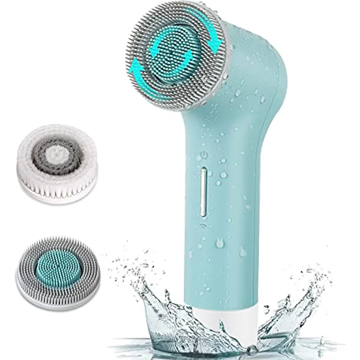 MYCARBON Elektrische Gesichtsreinigungsbürste mit IPX7 Wasserdichtigkeit, 2500mAh wiederaufladbar, 2 Geschwindigkeiten und 2x360° Bürstenkopf für alle Hauttypen, Blau – Bild 1