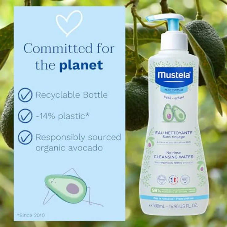 Mustela Bébé Reinigungswasser No-Rinse Cleansing Water, 500 ml, sanfte Reinigung ohne Wasser, mit Bio-Avocadoextrakt – Bild 10