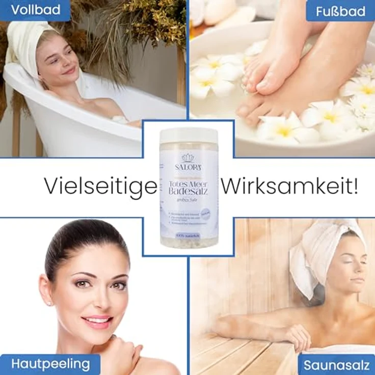 Salora ® Premium Totes Meer Badesalz 1150gr [Frei von Zusatzstoffen] - Meersalz Badesalz aus Jordanien - Vollbad oder Fußbad Salz mit Peeling Effekt - Grob – Bild 4