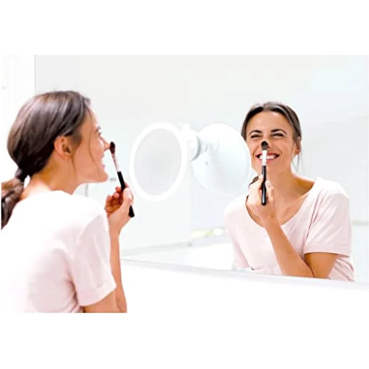 medisana CM 850 Kosmetikspiegel mit LED-Beleuchtung, Schminkspiegel mit 5-facher Vergrößerung, Starker Saugnapf zur praktischen Wandmontage, Weiß, 19 cm Durchmesser – Bild 2