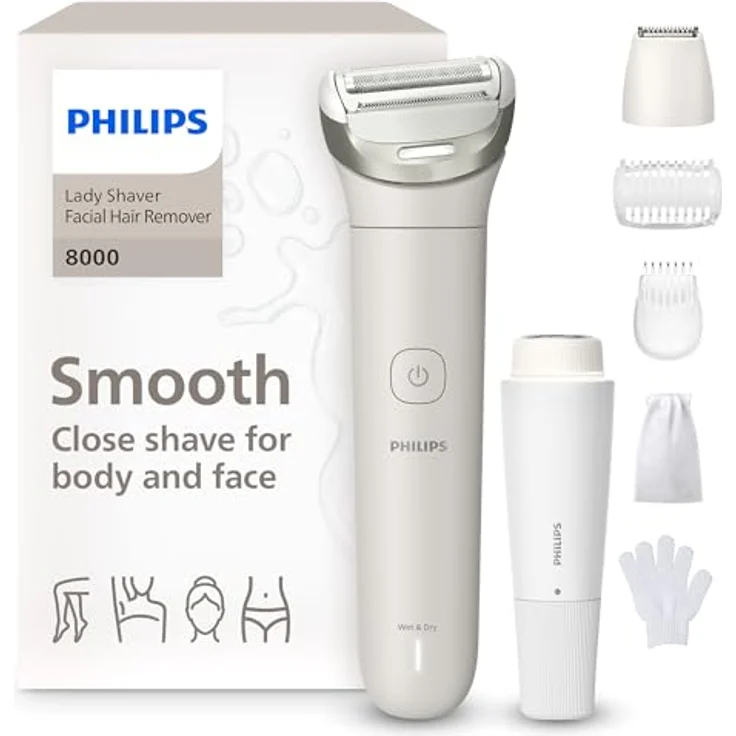 Philips Lady Shaver Series 8000, Elektrorasierer für nasse und trockene Anwendungen, kabellos mit 3 Aufsätzen und Trimmeraufsatz – Bild 1