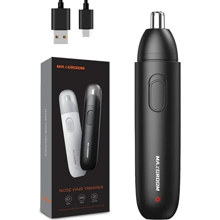 MAXGROOM GT2220A Nasenhaartrimmer, 360°-Schneidkopf, Edelstahlklingen, 8000 rpm Motor, USB-C, schwarz