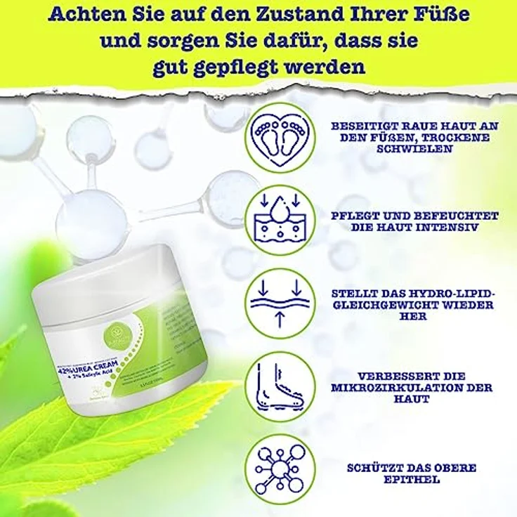 P-Beauty Urea Creme 42% mit 2% Salicylic Acid, 150g Fußcreme & Kallusentferner mit Aloe Vera und Teebaumöl für intensive Feuchtigkeit und Hauterweichung – Bild 4