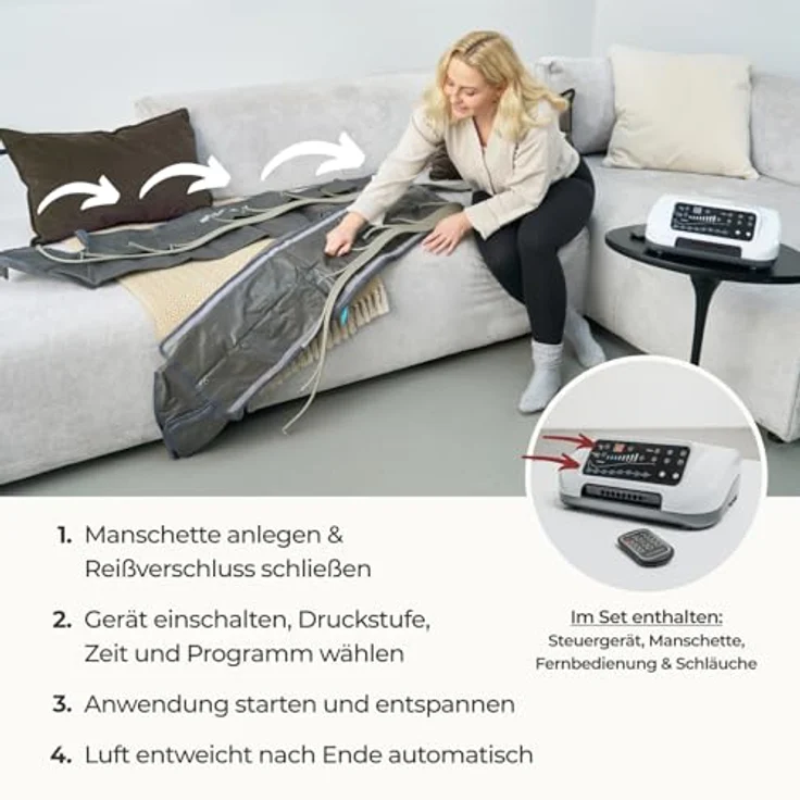 Venen Engel 8 Premium Medical, Lymph-Flow Pants mit 8 Luftkammern und 6 Massageprogrammen, medizinisch zertifiziert, Recovery Boots Beinmassagegerät zur Unterstützung der Lymphdrainage – Bild 5