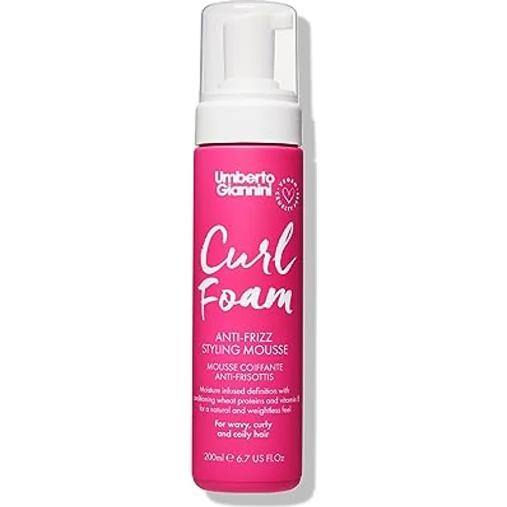 Umberto Giannini Curl Foam Anti-Frizz Styling Mousse, 200ml mit Volumen, feuchtigkeitsspendend und vegan