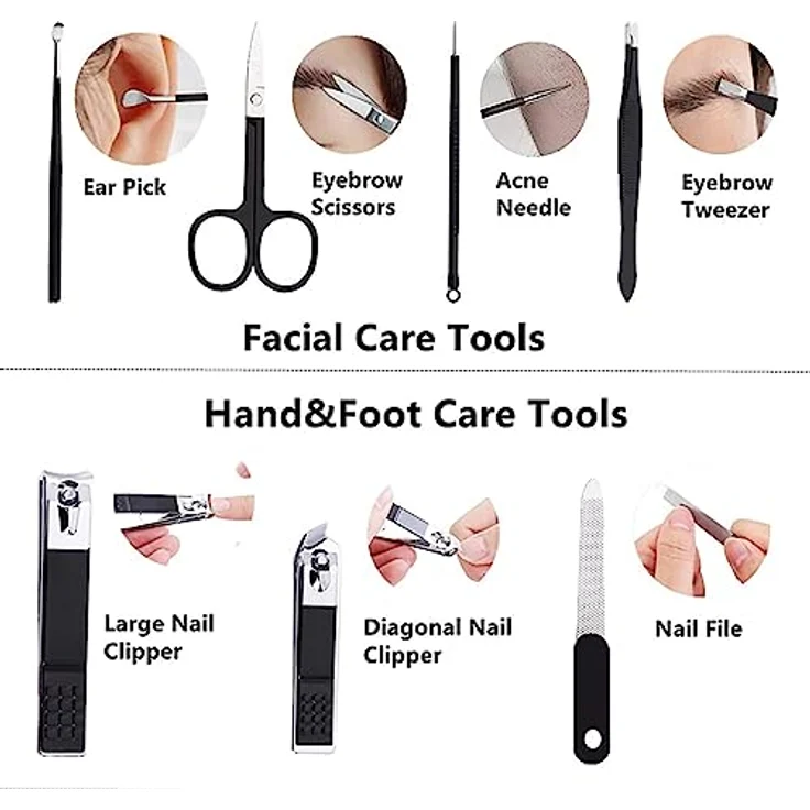 walentin profwr Nagelknipser Set, 7-teiliges Maniküre Kit aus hochwertigem Edelstahl, tragbarer Reisekoffer für persönliche Pflegewerkzeuge für Männer – Bild 4