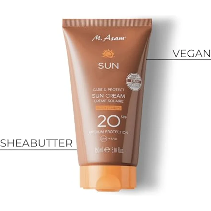 M. Asam SUN Care & Protect Körper Sonnencreme LSF 20, 150 ml, sofortiger Schutz vor UVA- & UVB-Strahlung, pflegt mit Sheabutter & Vitamin E, wasserfest, nicht klebend, vegan – Bild 3
