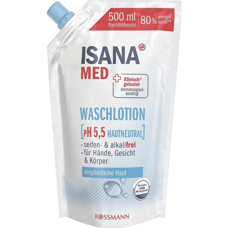 ISANA MED Flüssigseife pH 5,5 hautneutral, 500 ml Nachfüllbeutel, seifenfrei und vegan