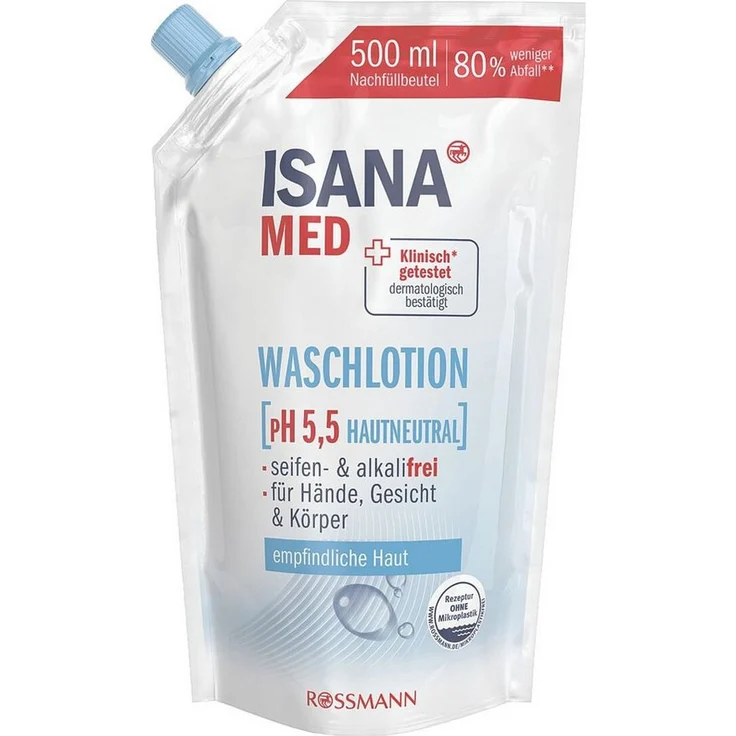 ISANA MED Flüssigseife pH 5,5 hautneutral, 500 ml Nachfüllbeutel, seifenfrei und vegan