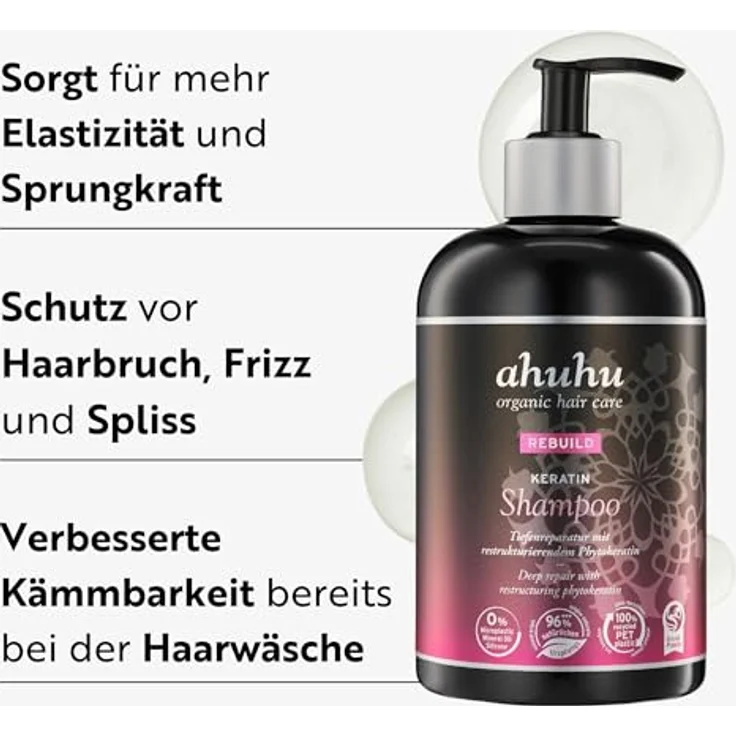 ahuhu REBUILD Keratin Shampoo XXL (500ml) – Shampoo für strapaziertes Haar mit Phytokeratin, reduziert Frizz & Haarbruch, silikonfrei – Bild 2
