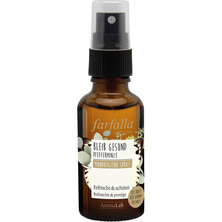 Farfalla Bleib gesund, Pfefferminze Mundhygiene Spray Bio, 30ml, mit ätherischen Ölen für erfrischende Mundpflege