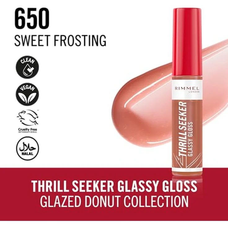 Rimmel London Thrill Seeker Glassy Gloss, Sweet Frosting, Lipgloss, Moisturizer, vegane Formel, 10 ml – Bild 4