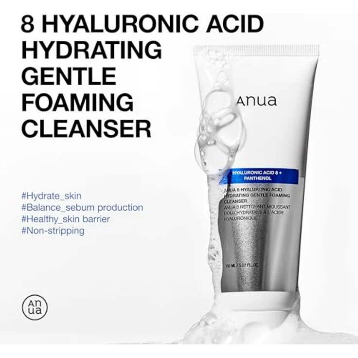 ANUA Hydrating Gentle Foaming Cleanser, Gesichtswash mit Hyaluronsäure, Glycerin und Zink, feuchtigkeitsspendend für trockene Haut, 150 ml – Bild 2