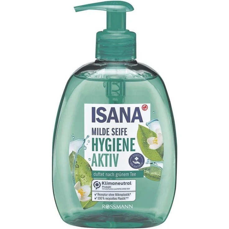 ISANA Flüssigseife Hygiene Aktiv (grüner Tee), antibakterieller Wirkstoff- und Softpflege-Komplex, 500 ml