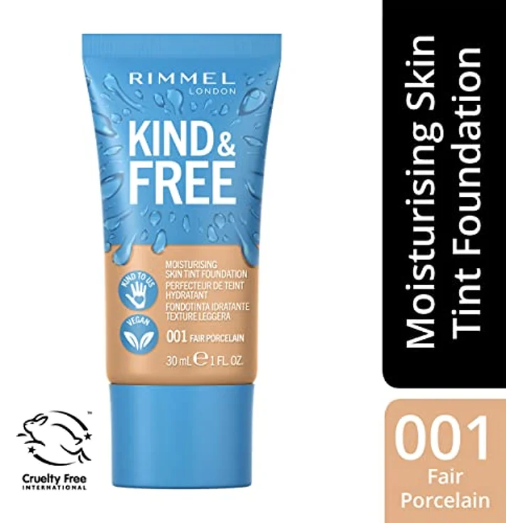 Rimmel Kind & Free, leichtes feuchtigkeitsspendendes Make-up mit veganer Formel, Farbton 001 Fair Porcelain, 30 ml – Bild 2