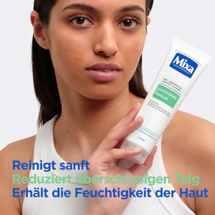 Mixa Anti-Unreinheiten Comfort Cleanser, Glättet das Erscheinungsbild der Poren, Mit Salicylsäure und Squalan, Geeignet für Gesicht & Hals, Hypoallergen, 150 ml – Bild 2
