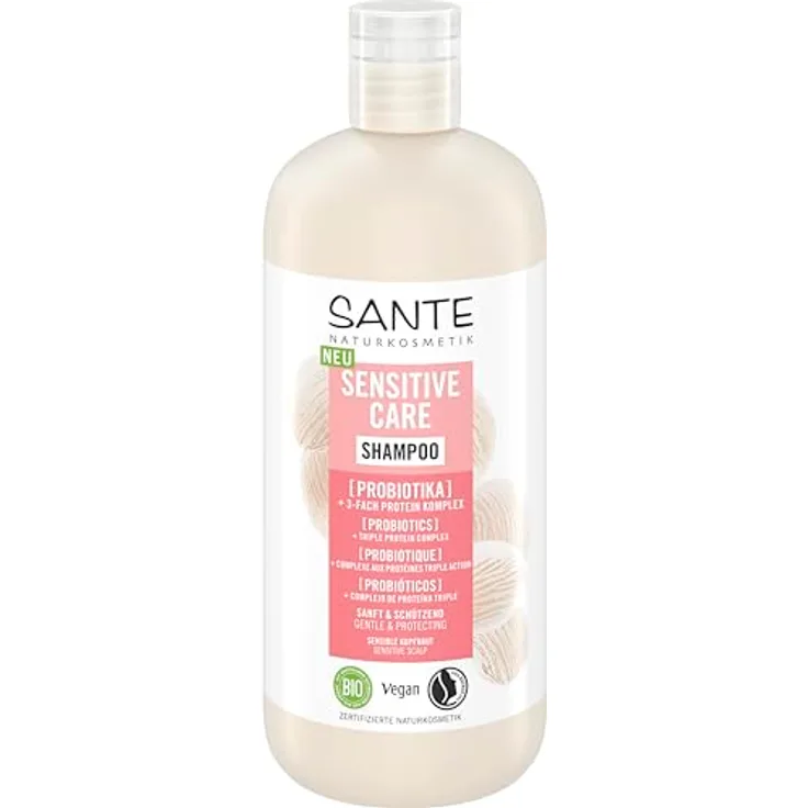 SANTE Naturkosmetik Sensitive Care Shampoo Probiotika + 3-Fach Protein Komplex, veganes Haarshampoo für gestärktes und mit Feuchtigkeit versorgtes Haar, 500 ml
