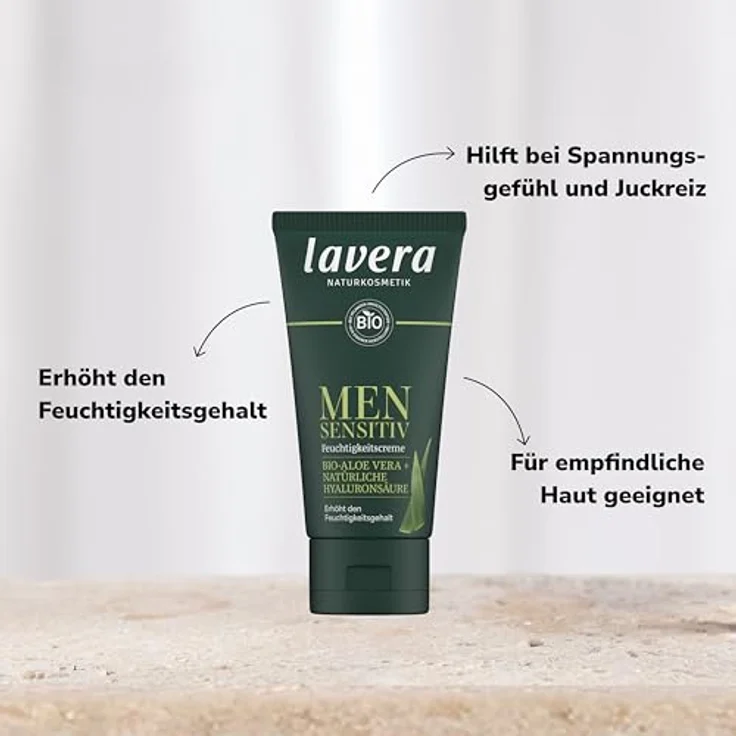 lavera Men sensitiv Feuchtigkeitscreme - Erhöht Feuchtigkeitsgehalt - für empfindliche Haut - sanft & erfrischend - hilft bei Juckreiz - vegan - Naturkosmetik - 50 ml – Bild 3