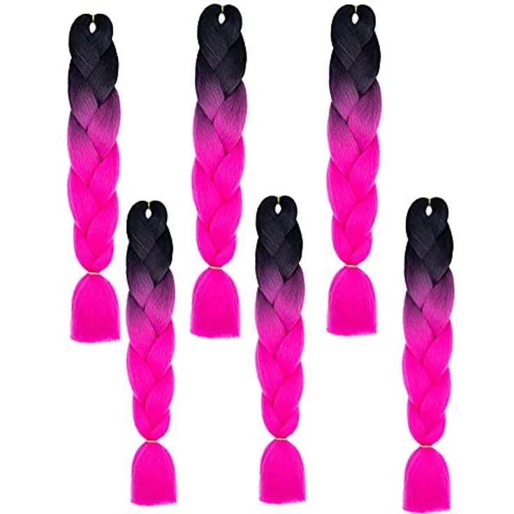 Shangxiu Braids Extensions, rosa, Kunsthaar zum Einflechten, 24" (60cm), 100g pro Bundle, 6 Stück – Bild 3