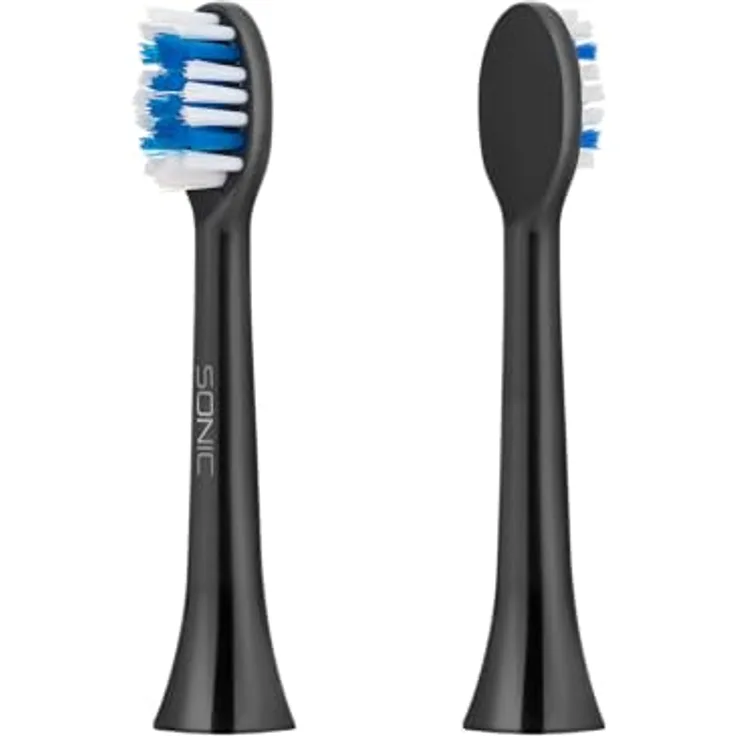 Teesa SONIC BLACK, harte Zahnbürstenköpfe für Schallzahnbürsten, 2er Set zur effektiven Plaqueentfernung