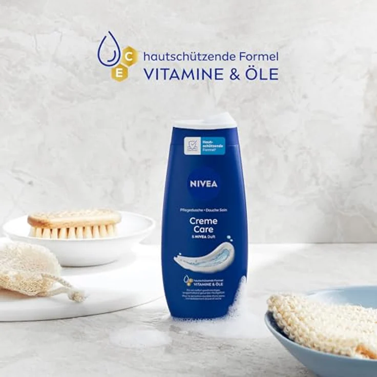 Nivea Duschcreme Creme Care, 250 ml, cremige Textur mit Vitamin C und E, vegan, pH-hautneutral, für alle Hauttypen – Bild 4