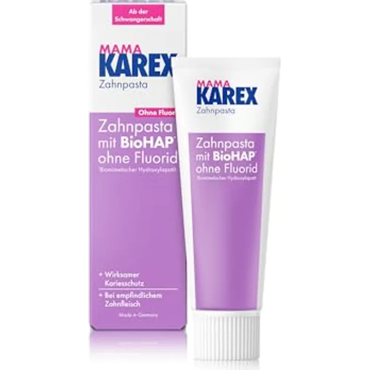 Karex Mama KAREX Zahnpasta - 75 ml - Kariesschutz für werdende und stillende Mütter, ohne Fluorid, sanfte Formel mit BioHAP