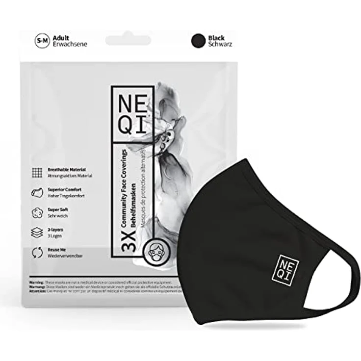 NEQI Community Black M-L Behelfsmaske 3 Stück – Bild 1