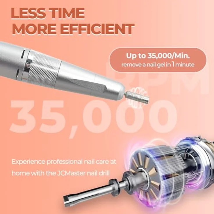 JCMaster Maniküre-Pediküre-Set, Nagelfräser 35000RPM, 5200mAh, 12 Nagelfeile-Bits und Schleifbänder – Bild 4