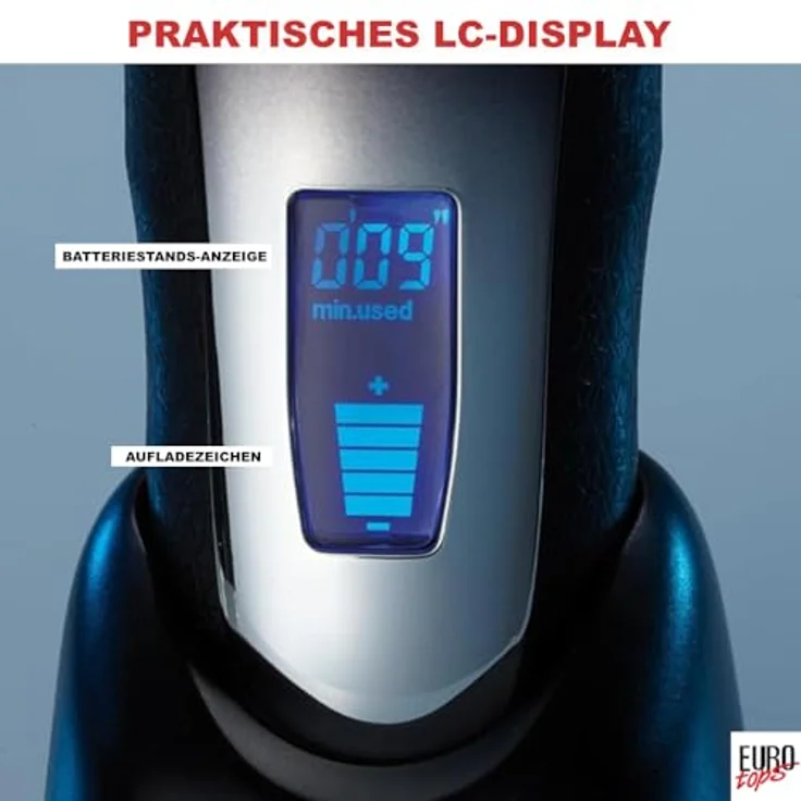 EUROtops Elektro-Rasierer Herren, 3 Klingen mit Trimmer, Nass & Trocken, Schnell-Laden, IPX7 wasserdicht – Bild 4